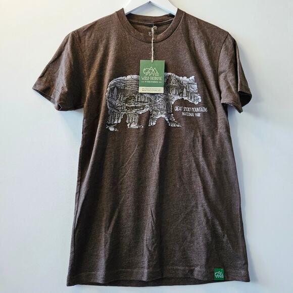 Wild Tribute Men's Great Smoky Mountains Brown Short Sleeve Shirt XS - Picture 1 of 8